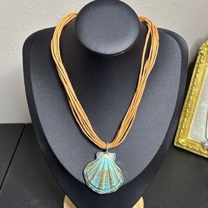 St. Thomas Turquoise and Tan Shell Pendant Necklace